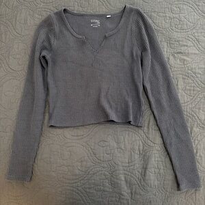 Dark Gray Ribbed Long Sleeve Top